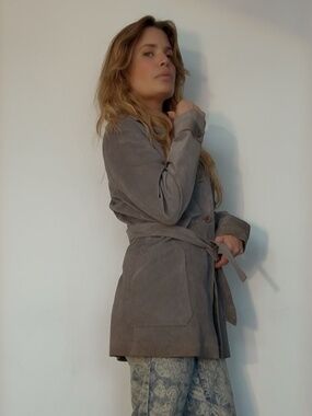 Y2K XOXO Genuine Suede Leather Belted Jacket Size Small